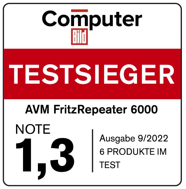 AVM FRITZ!Repeater 6000 Wi-Fi 6 Triband Repeater (2x 5 GHz bis 2.400 MBit/s + 2,4 GHz bis 1.200 MBit/s, 2,5G LAN, deutschsprachig)