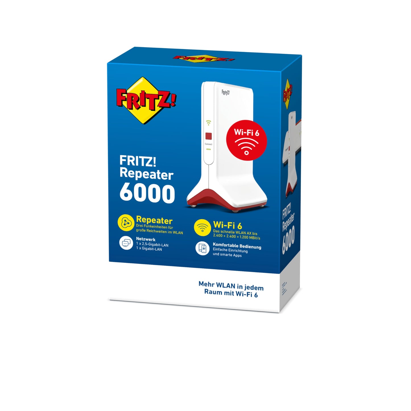 AVM FRITZ!Repeater 6000 Wi-Fi 6 Triband Repeater (2x 5 GHz bis 2.400 MBit/s + 2,4 GHz bis 1.200 MBit/s, 2,5G LAN, deutschsprachig)