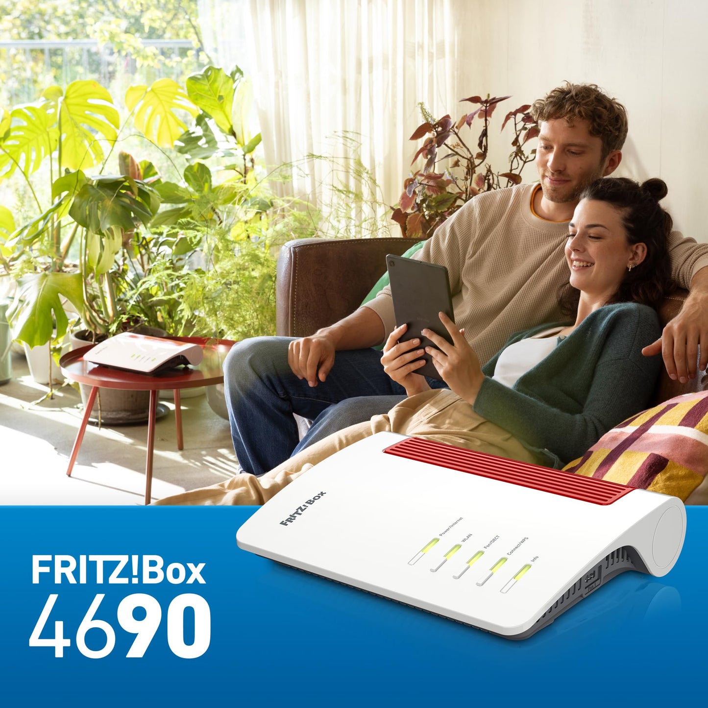 FRITZ Box 4690 Wi-Fi 7 Router – 10-Gigabit WAN/LAN, 3x 2,5-Gigabit LAN, DECT-Basis, WLAN Mesh, Glasfaser kompatibel, weiß/rot