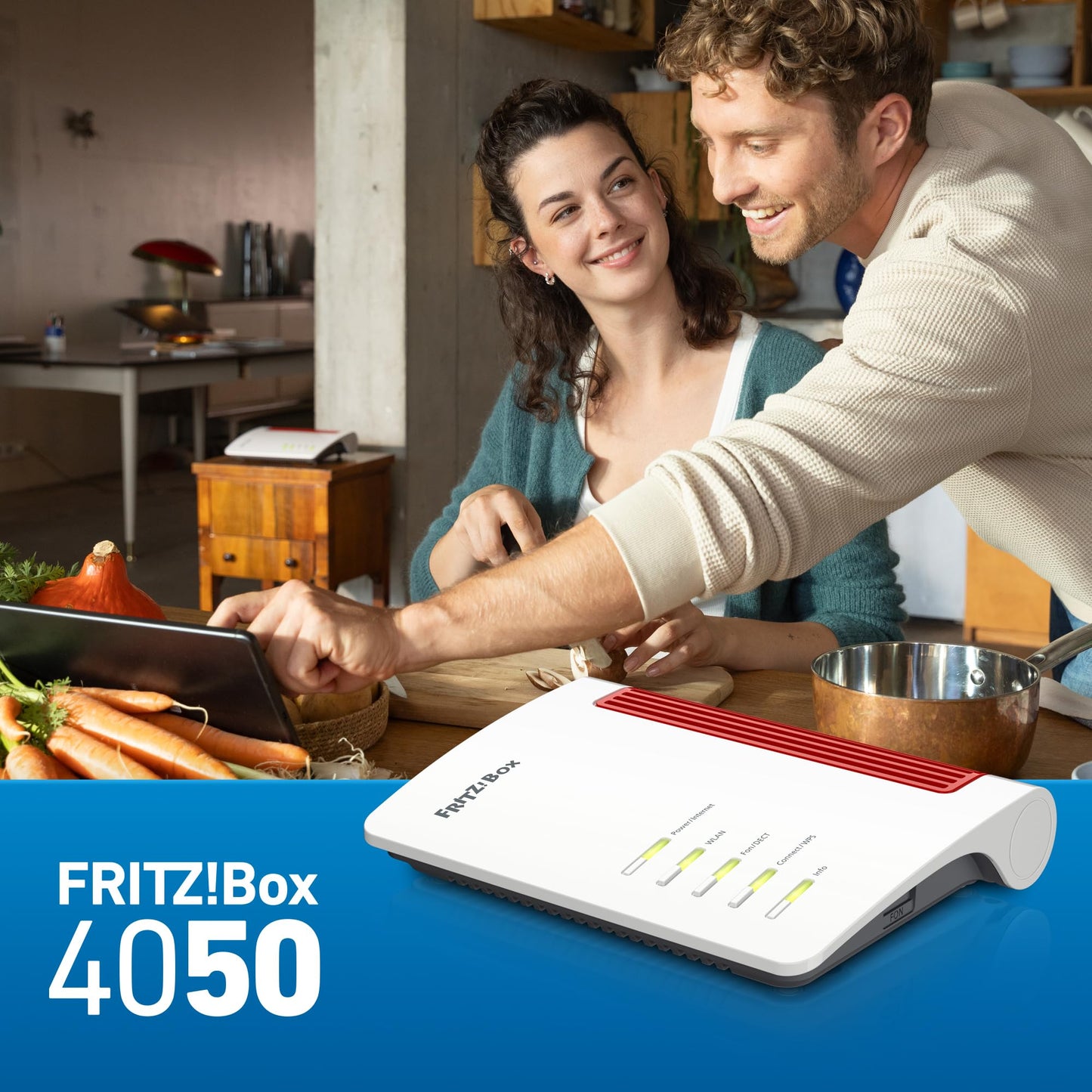 AVM FRITZ!Box 4050 Router Wi-Fi 6 (bis 3.000 Mbit/s, Dualband, Mesh, DECT, VoIP, USB, VPN, 1x WAN, 3x LAN) – für ONT/Glasfaser-Modem