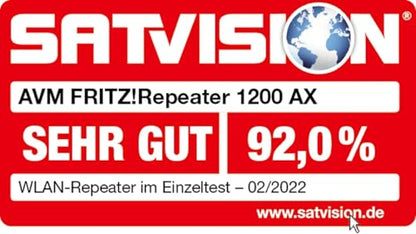 FRITZ!Repeater 1200 AX – Wi-Fi 6 Dualband Repeater (2.400 MBit/s bei 5 GHz + 600 MBit/s bei 2,4 GHz), Mesh-fähig, deutschsprachige Version