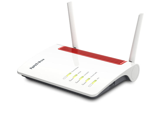 FRITZ!Box 6850 5G – Mobiler Highspeed-Router mit 5G, WLAN AC+N, Gigabit-LAN & DECT-Basis, USB 3.0, schwarz/rot/weiß